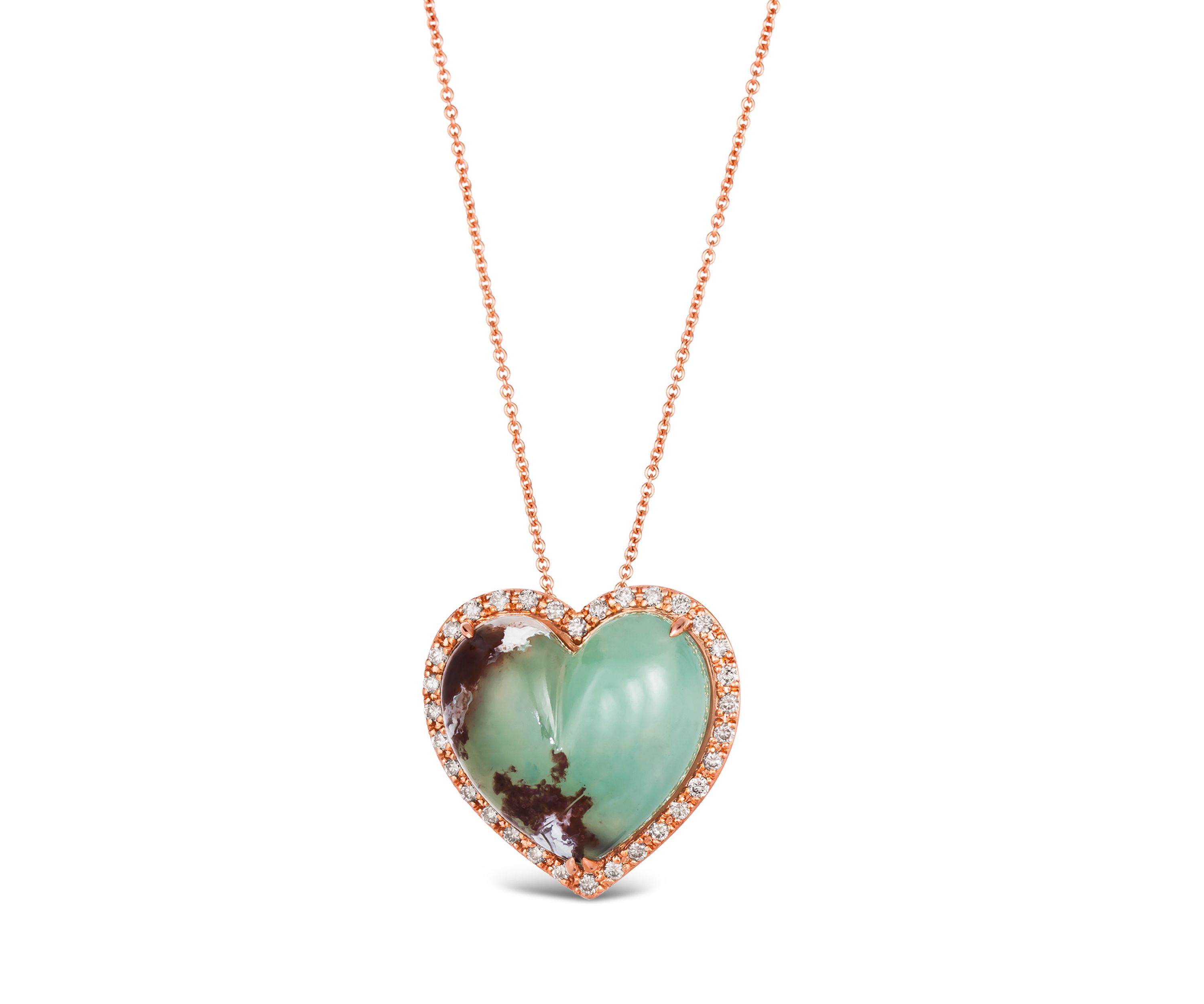 Heart Pendant Necklace featuring 12.63 ct. t.w. Peacock Aquaprase™, 1/3 ct. t.w. Nude Diamonds™  in 14K Strawberry Gold®