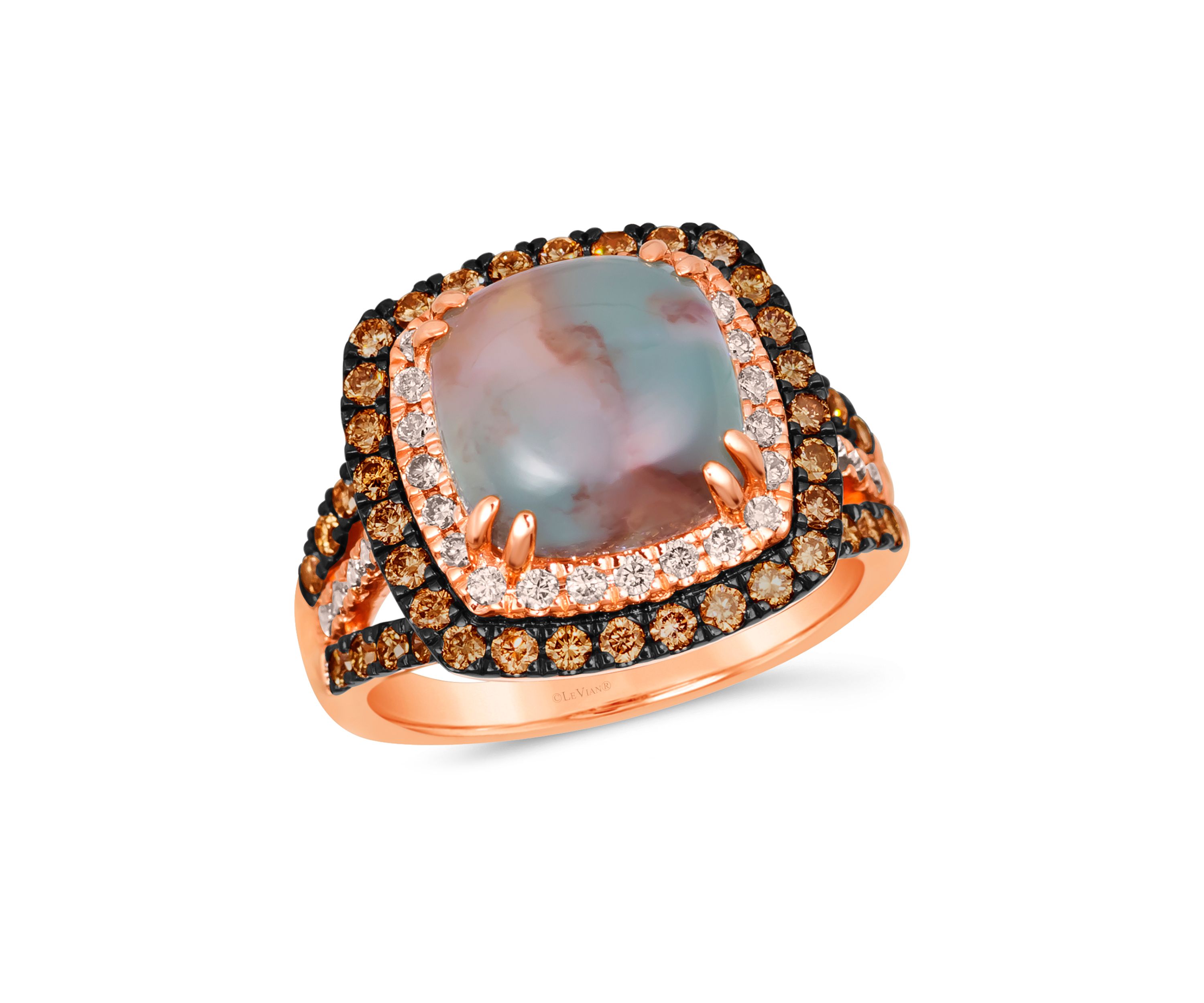 3.37 ct. t.w. Peacock Aquaprase™, 5/8 ct. t.w. Chocolate Diamonds®, 1/3 ct. t.w. Nude Diamonds™ Ring in 14K Strawberry Gold®