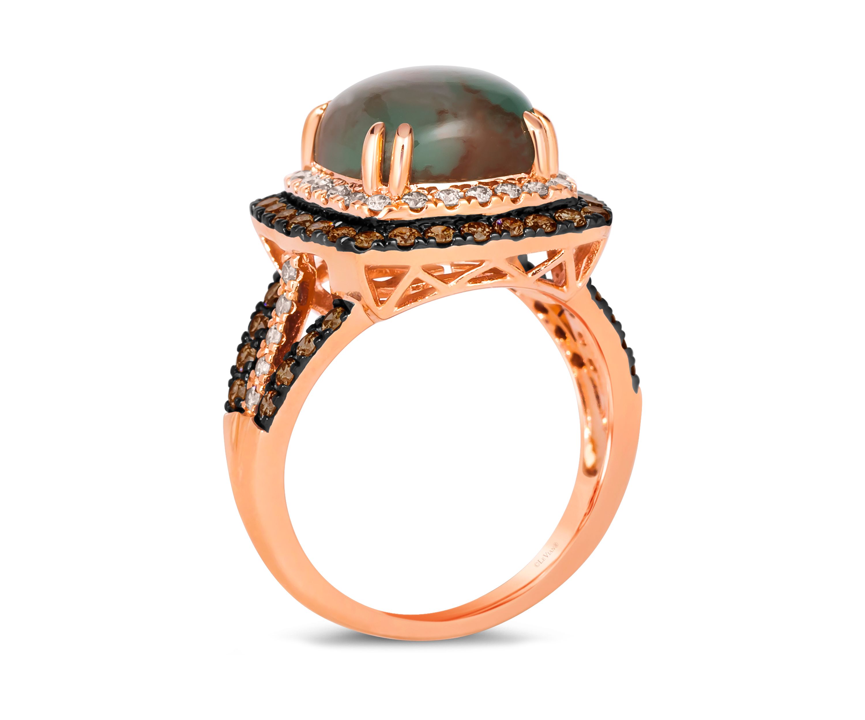 3.37 ct. t.w. Peacock Aquaprase™, 5/8 ct. t.w. Chocolate Diamonds®, 1/3 ct. t.w. Nude Diamonds™ Ring in 14K Strawberry Gold®