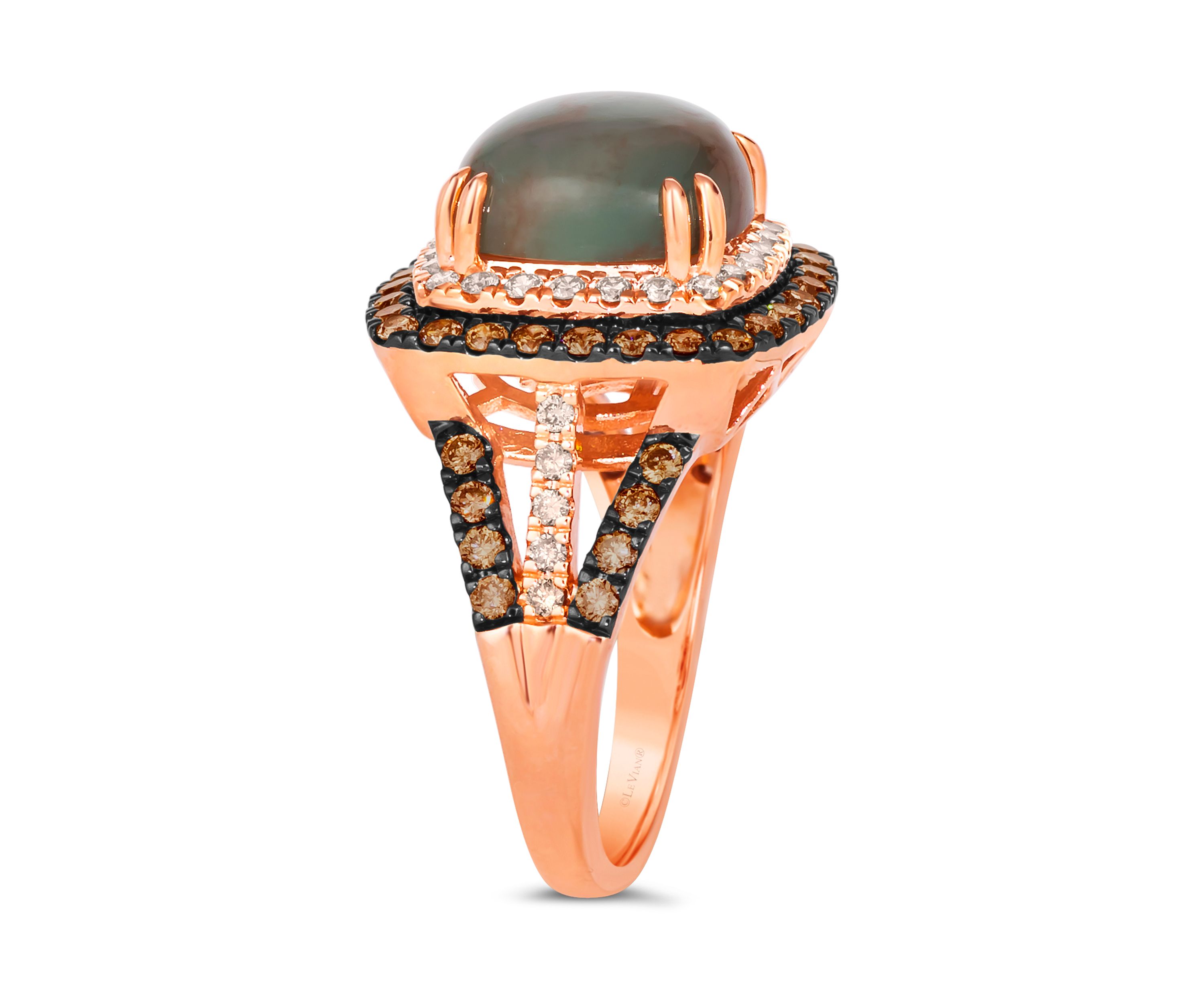 3.37 ct. t.w. Peacock Aquaprase™, 5/8 ct. t.w. Chocolate Diamonds®, 1/3 ct. t.w. Nude Diamonds™ Ring in 14K Strawberry Gold®