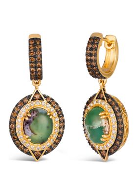 4.20 ct. t.w. Peacock Aquaprase™, 7/8 ct. t.w. Chocolate Diamonds®, 3/8 ct. t.w. Nude Diamonds™ Earrings set in 14K Honey Gold™