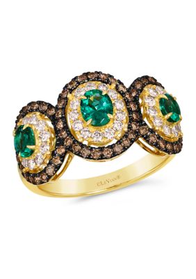 Le Vian Ring Featuring 5/8 Ct. T.w. Costa Smeralda Emeraldsâ¢, 3/8 Ct. T.w. Nude Diamondsâ¢, 3/8 Ct. T.w. Chocolate Diamonds In 14K Honey Gold