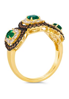  Ring featuring 5/8 ct. t.w. Costa Smeralda Emeralds™, 3/8 ct. t.w. Nude Diamonds™, 3/8 ct. t.w. Chocolate Diamonds®  in 14K Honey Gold™