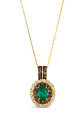 Le Vian Pendant Necklace Featuring 1.3 Ct. T.w. Costa Smeralda Emeraldsâ¢, 3/4 Ct. T.w. Chocolate Diamonds, 3/8 Ct. T.w. Nude Diamondsâ¢ In 14K