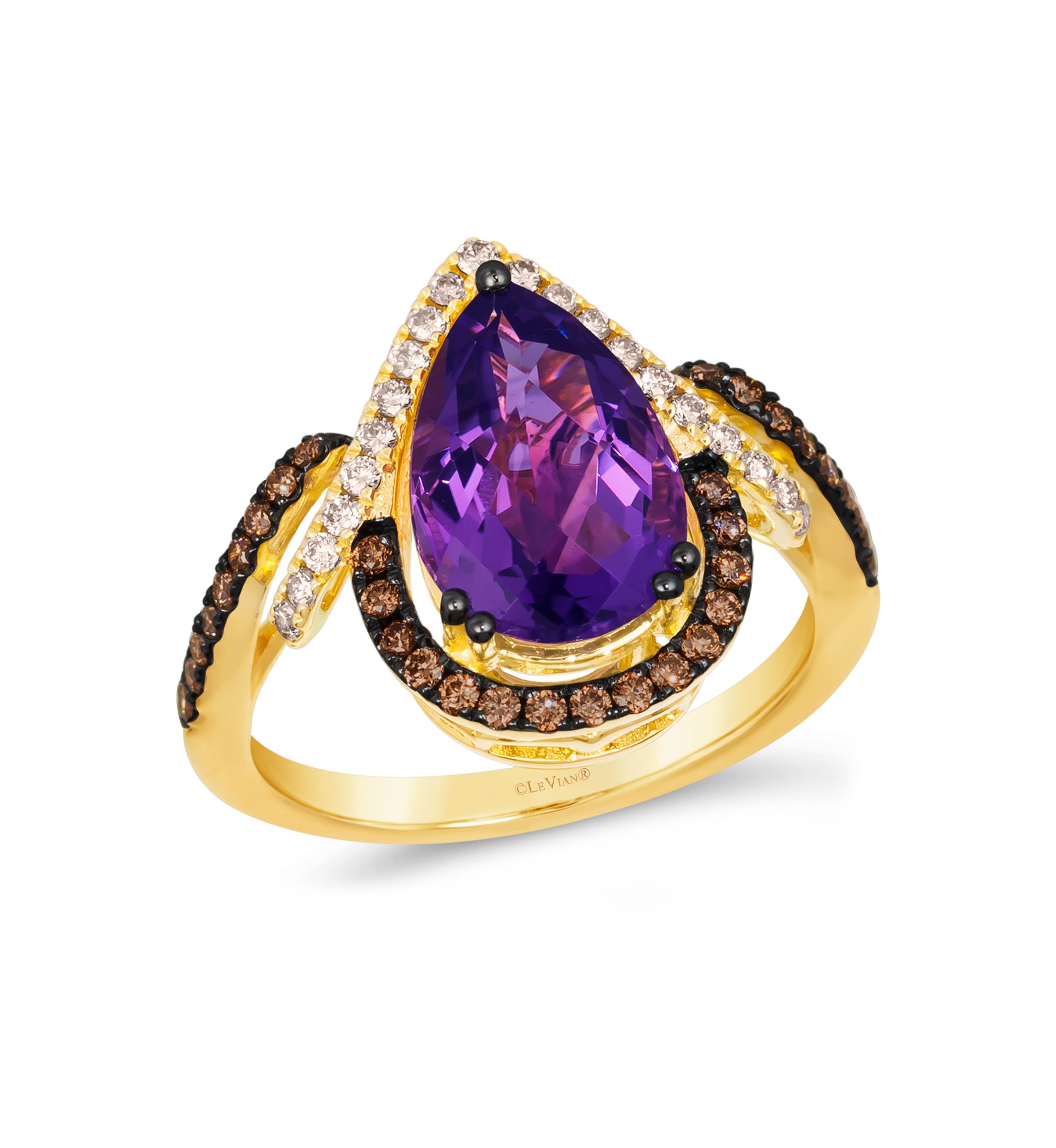 Ring featuring 2.75 ct. t.w. Grape Amethyst™, 1/5 ct. t.w. Nude Diamonds™, 1/4 ct. t.w. Chocolate Diamonds®  in 14K Honey Gold™