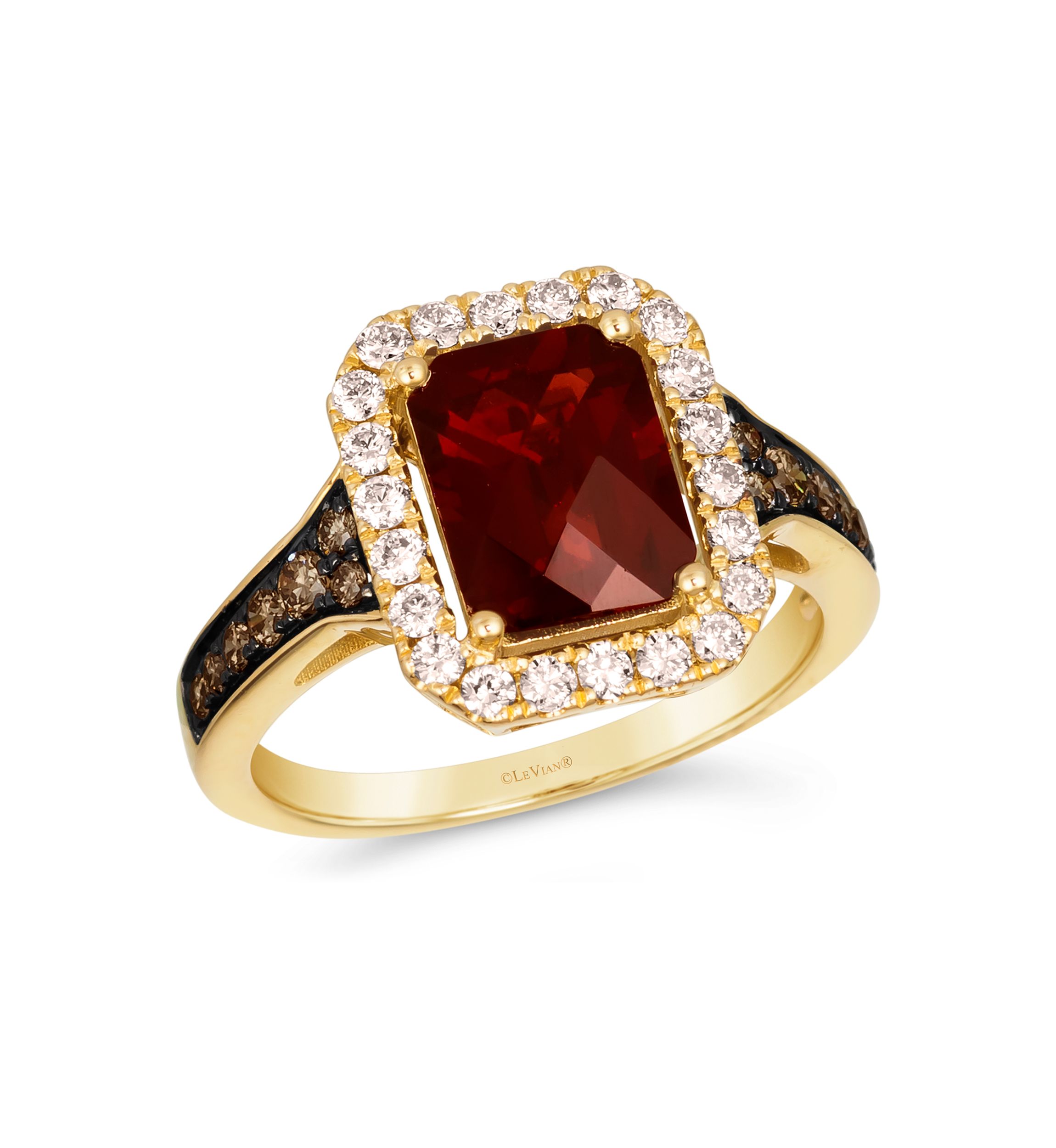 Ring featuring 2.3 ct. t.w. Pomegranate Garnet™, 1/4 ct. t.w. Chocolate Diamonds®, 3/8 ct. t.w. Nude Diamonds™ in 14K Honey Gold™