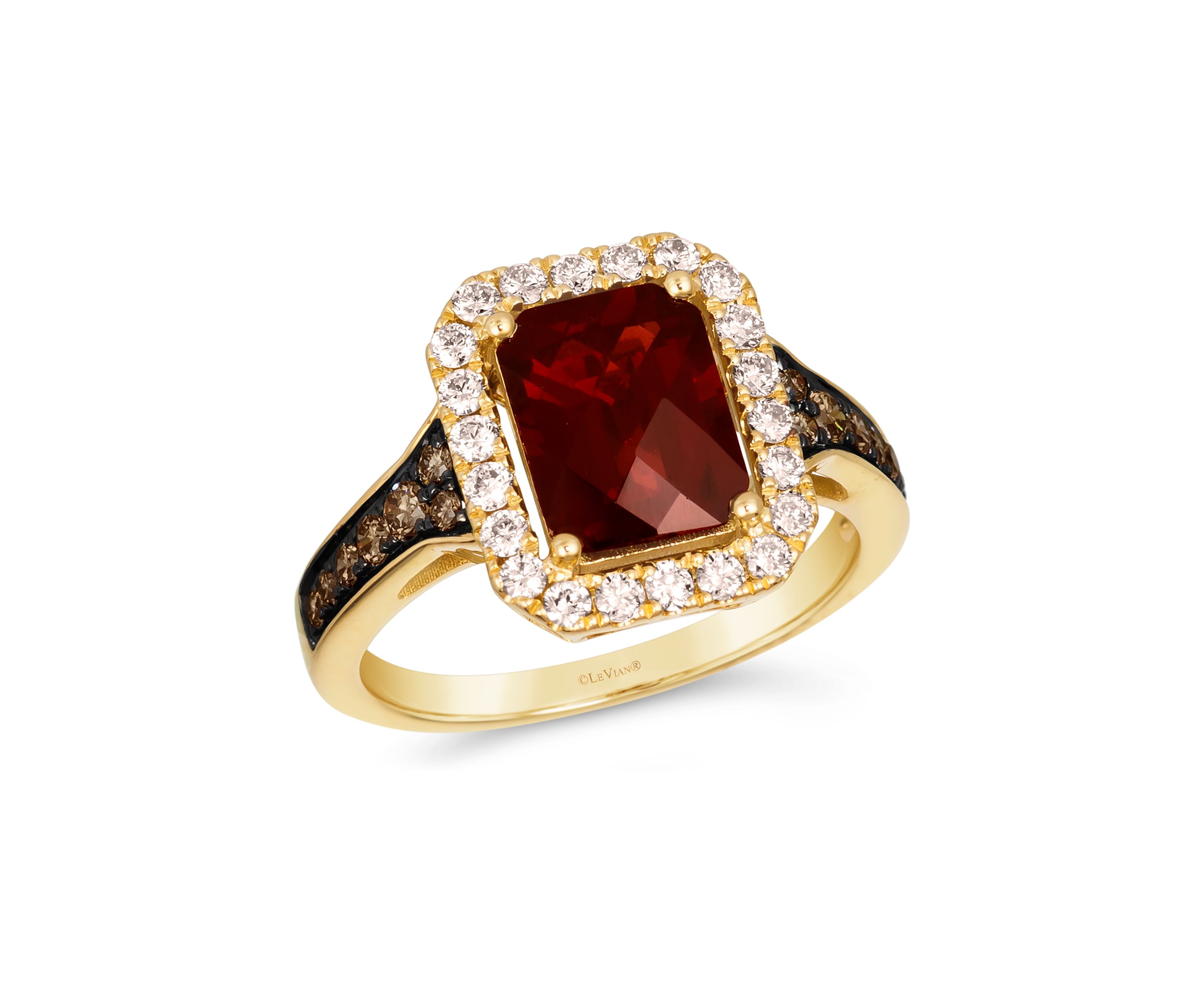 Ring featuring 2.3 ct. t.w. Pomegranate Garnet™, 1/4 ct. t.w. Chocolate Diamonds®, 3/8 ct. t.w. Nude Diamonds™ in 14K Honey Gold™