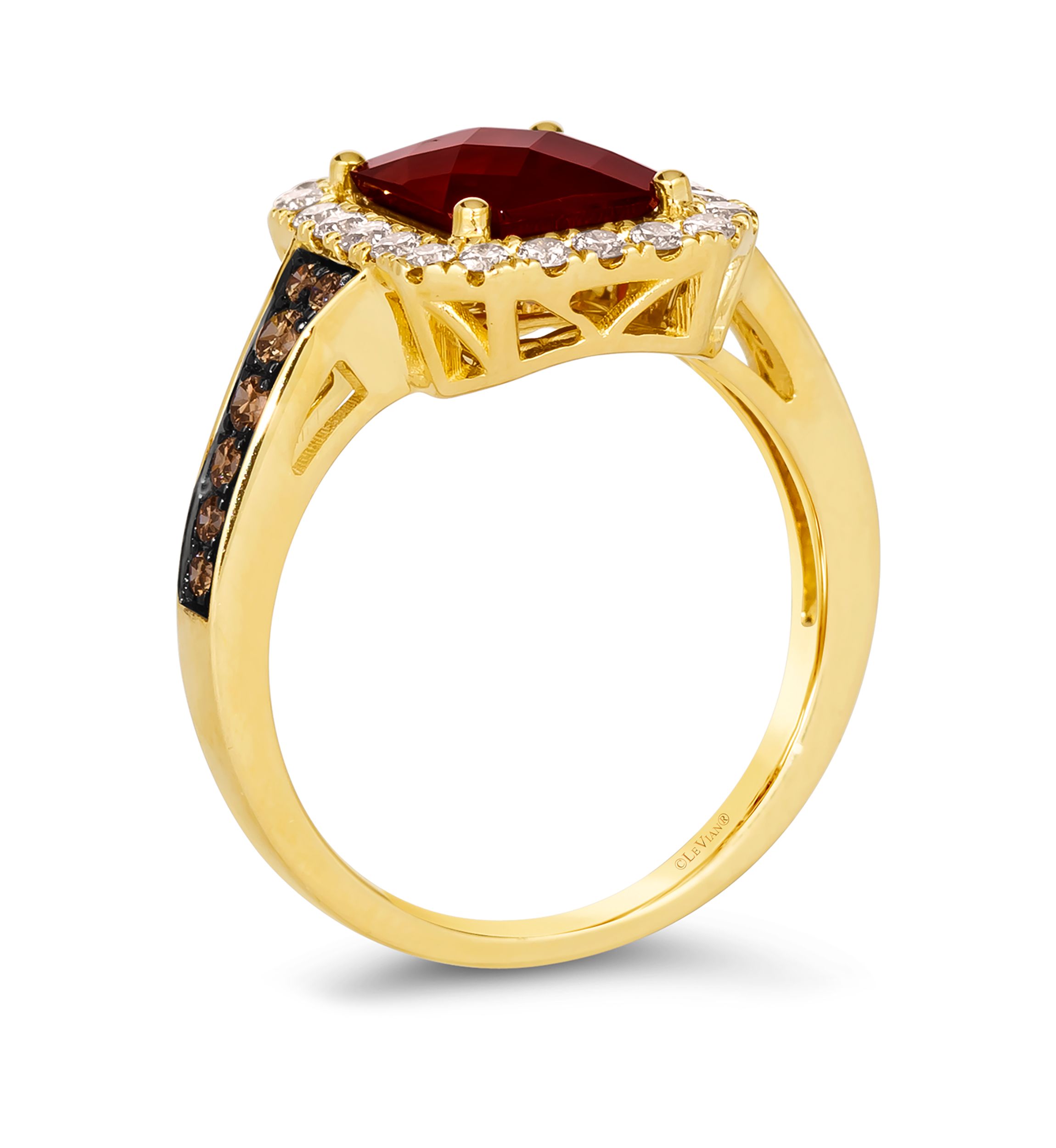 Ring featuring 2.3 ct. t.w. Pomegranate Garnet™, 1/4 ct. t.w. Chocolate Diamonds®, 3/8 ct. t.w. Nude Diamonds™ in 14K Honey Gold™