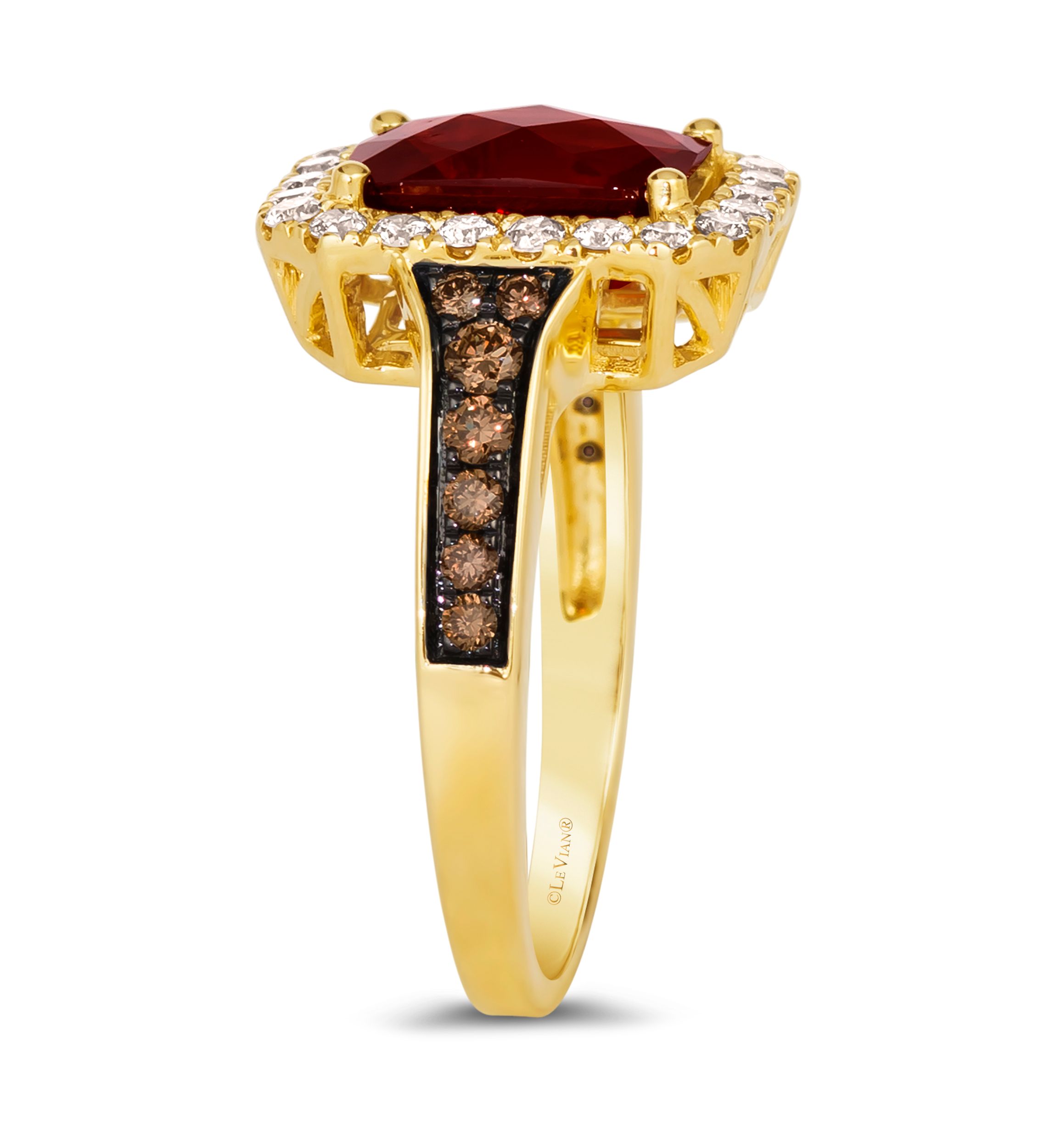 Ring featuring 2.3 ct. t.w. Pomegranate Garnet™, 1/4 ct. t.w. Chocolate Diamonds®, 3/8 ct. t.w. Nude Diamonds™ in 14K Honey Gold™
