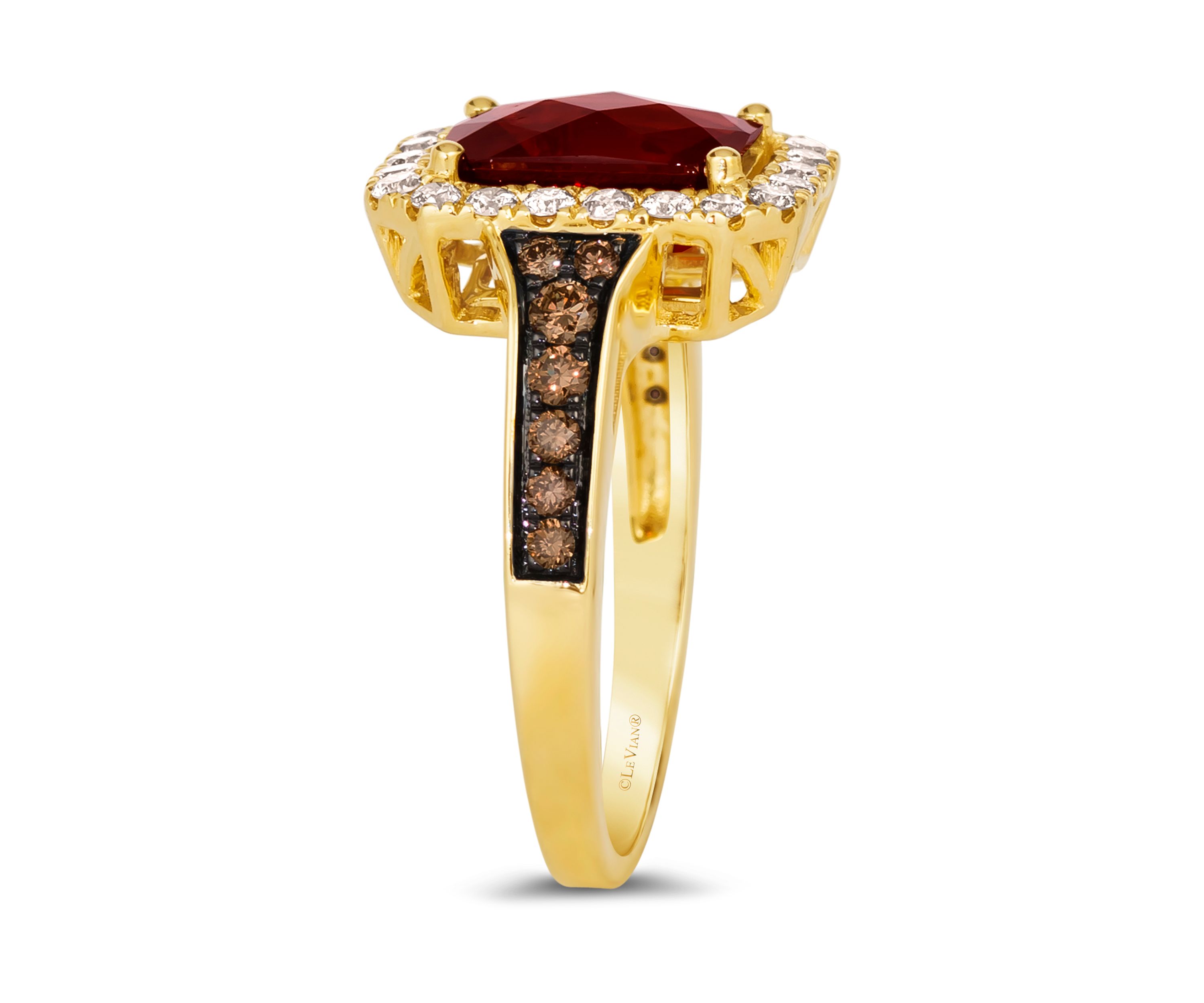 Ring featuring 2.3 ct. t.w. Pomegranate Garnet™, 1/4 ct. t.w. Chocolate Diamonds®, 3/8 ct. t.w. Nude Diamonds™ in 14K Honey Gold™
