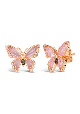 Le Vian Butterfly Earrings Featuring 1.63 Ct. T.w. Pink Orchid Quartzâ¢, 1/6 Ct. T.w. Nude Diamondsâ¢, Chocolate Diamonds In 14K Strawberry Gold