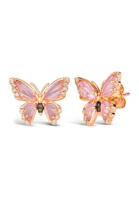 Le Vian Butterfly Earrings featuring 1.63 ct. t.w. Pink Orchid Quartzâ¢, 1/6 ct. t.w. Nude Diamondsâ¢, Chocolate Diamonds in 14K Strawberry Gold
