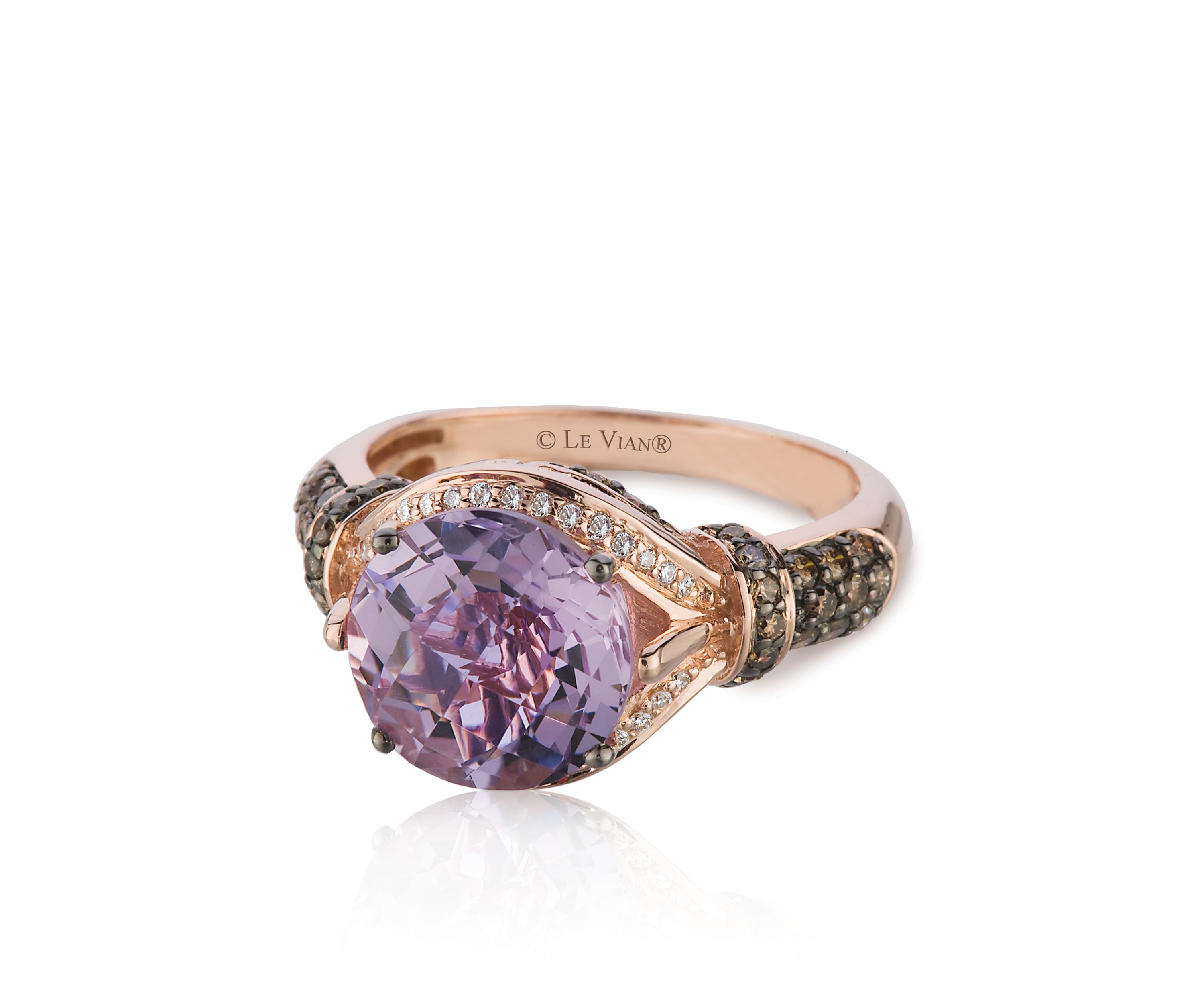 Candy Colors Amethyst®, Chocolate Diamond®, and Vanilla Diamond® Ring in 14k Strawberry Gold®