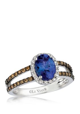 Le Vian 18 ct tw Vanilla Diamond 13 ct tw Chocolate Diamond and 1 ct tw Tanzanite Ring in 14K White Gold