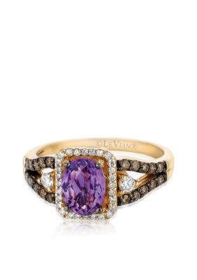 14k Honey Gold™ Candy Colors® Amethyst, Chocolate Diamond®, and Vanilla Diamond® Ring