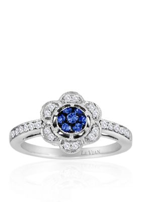 14k Vanilla Gold® Cornflower Ceylon Sapphire™ and Vanilla Diamond® Flower Ring