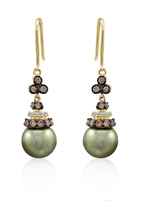 Pistachio Pearl™, Chocolate Diamond®, and Vanilla Diamond® Earrings in 14k Green Gold