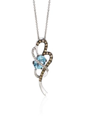 14k Vanilla Gold® Sea Blue Aquamarine® Chocolate Diamond® and Vanilla Diamond® Swirl Pendant