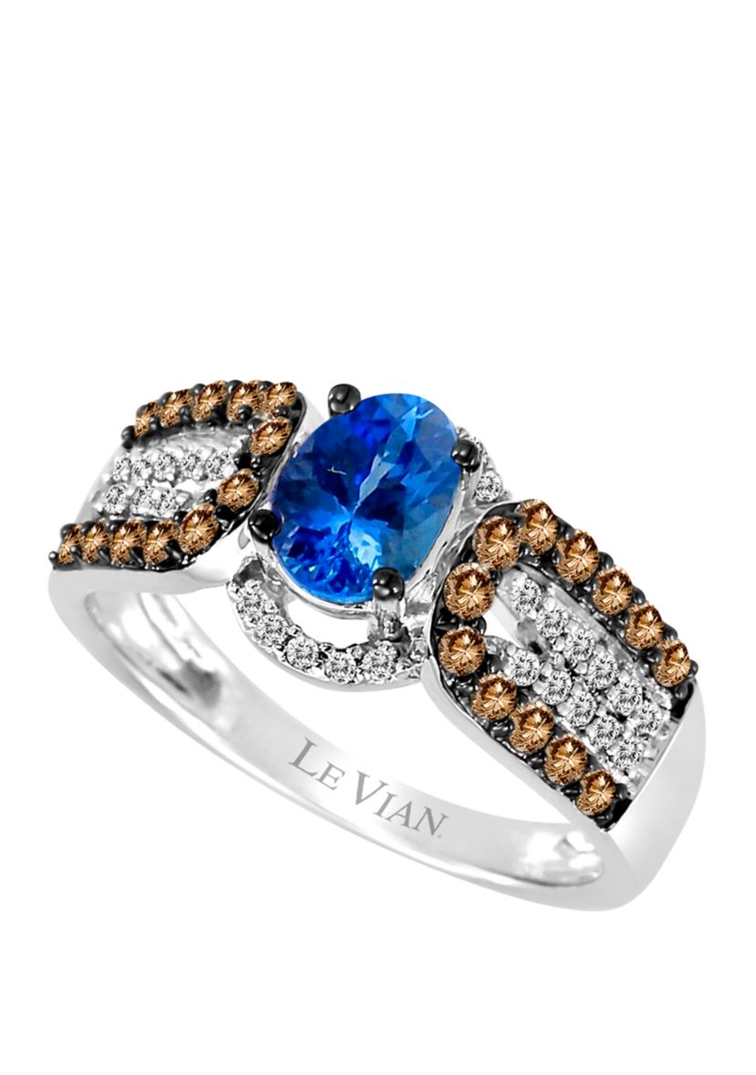  1/2 ct. t.w. Diamonds, 5/8 ct. t.w. Tanzanite Oval Wide Band Ring in 14k White Gold 