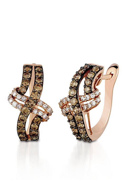 Vanilla Diamond® and Chocolate Diamond® Princess Alexandra Earrings in 14k Strawberry Gold®