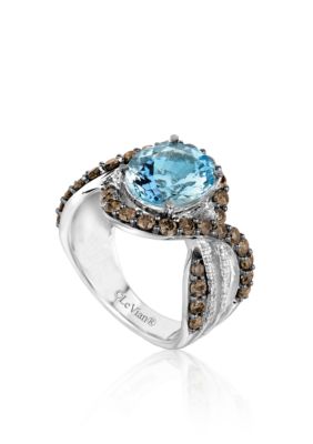 Le Vian Sea Blue Aquamarine®, Chocolate Quartz® and Vanilla Diamond® Ring in 14k Vanilla Gold