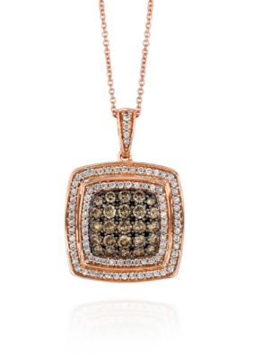 Rectangular Chocolate Diamond Pendant set in 14K Strawberry Gold