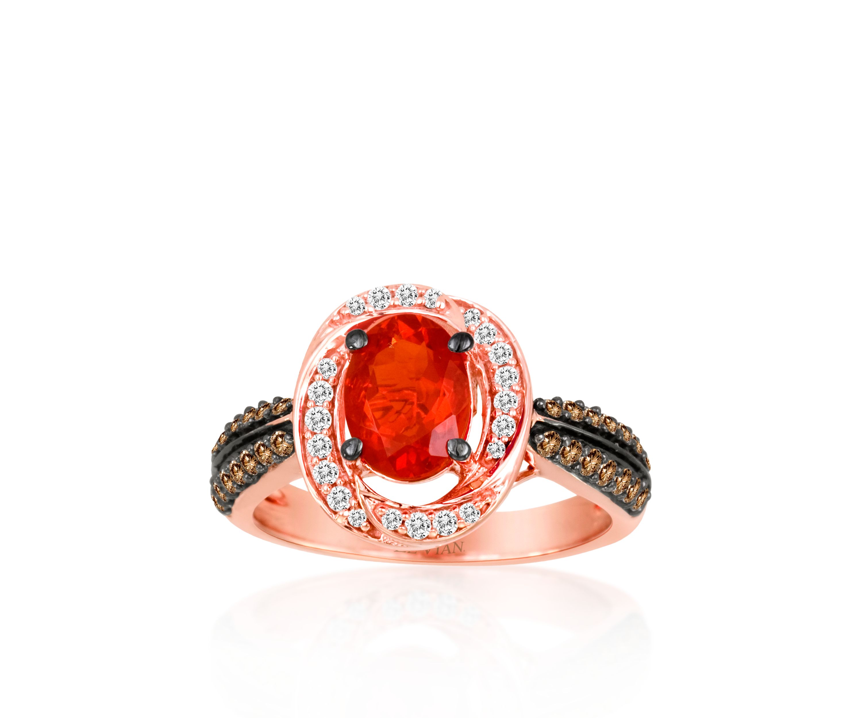 14k Strawberry Gold® Neon Tangerine Fire Opal®, Chocolate Diamond®, and Vanilla Diamond® Ring