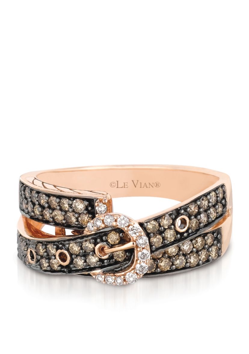Chocolate Diamond® and Vanilla Diamond® Buckle Ring in 14k Strawberry Gold®