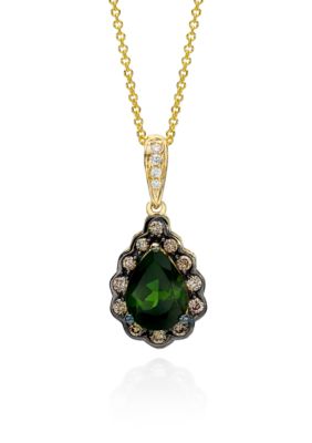 14k Honey Gold™ Hunters Green Tourmaline™, Chocolate Diamond®, and Vanilla Diamond® Pendant