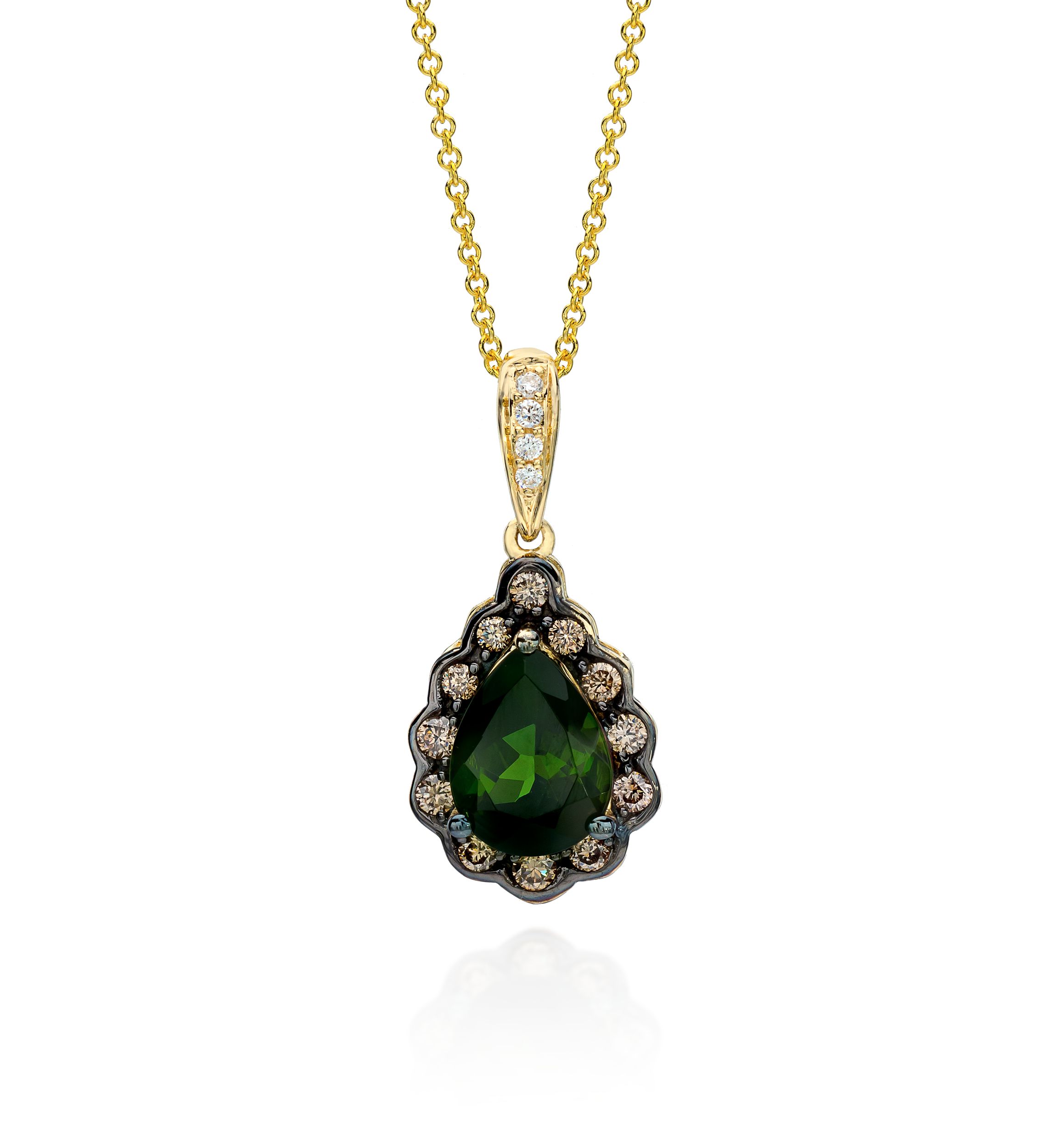 14k Honey Gold™ Hunters Green Tourmaline™, Chocolate Diamond®, and Vanilla Diamond® Pendant