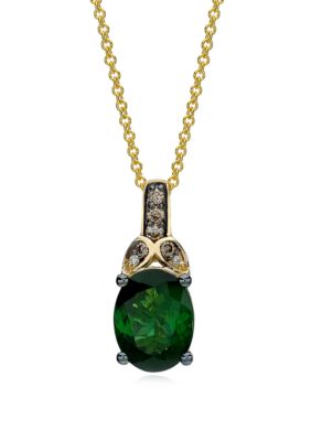 5/8 ct. t.w. Hunters Green Tourmaline™, 0.01 ct. t.w. Vanilla Diamonds®, and 0.05 ct. t.w. Chocolate Diamonds® Pendant in 14k Honey Gold™