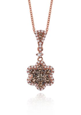 Chocolate Diamond® and Vanilla Diamond™ Flower Pendant in 14k Strawberry Gold®