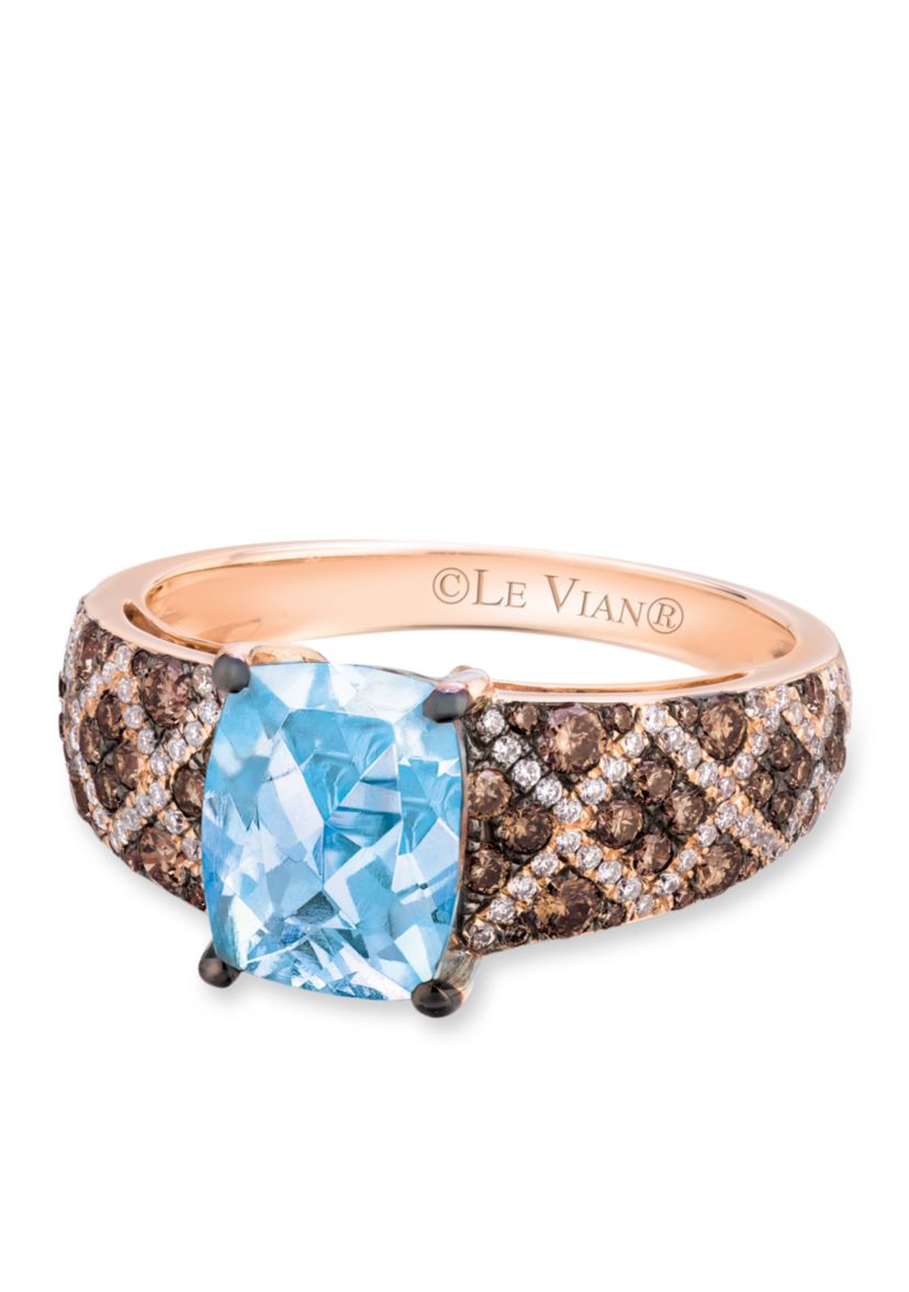 Chocolatier® Houndstooth™ Sea Blue Aquamarine® Ring in 14k Strawberry Gold® 
