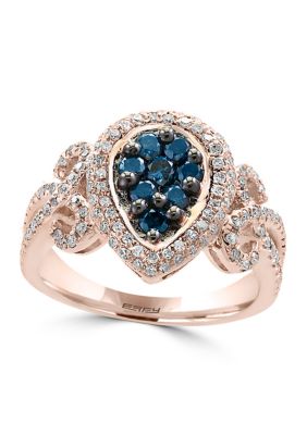 Effy 1/2 ct. t.w. Blue Diamond and 1/2 ct. t.w. White Diamond Ring in 14K Rose Gold, 7