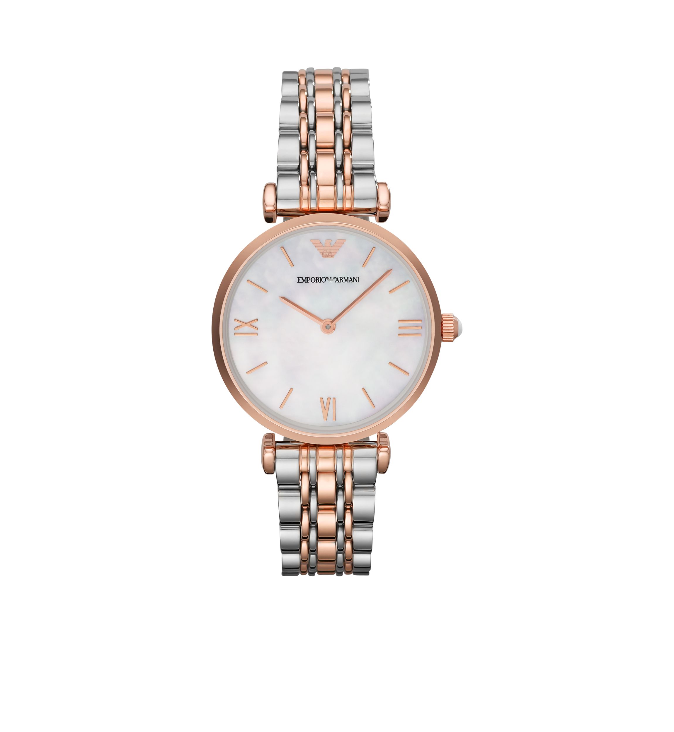 Womens Rose Gold Tone IP and Stainless Steel Bracelet Two Hands Watch
