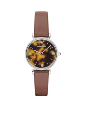 Emporio Armani® Retro Brown Leather Strap Two Hand Watch | belk