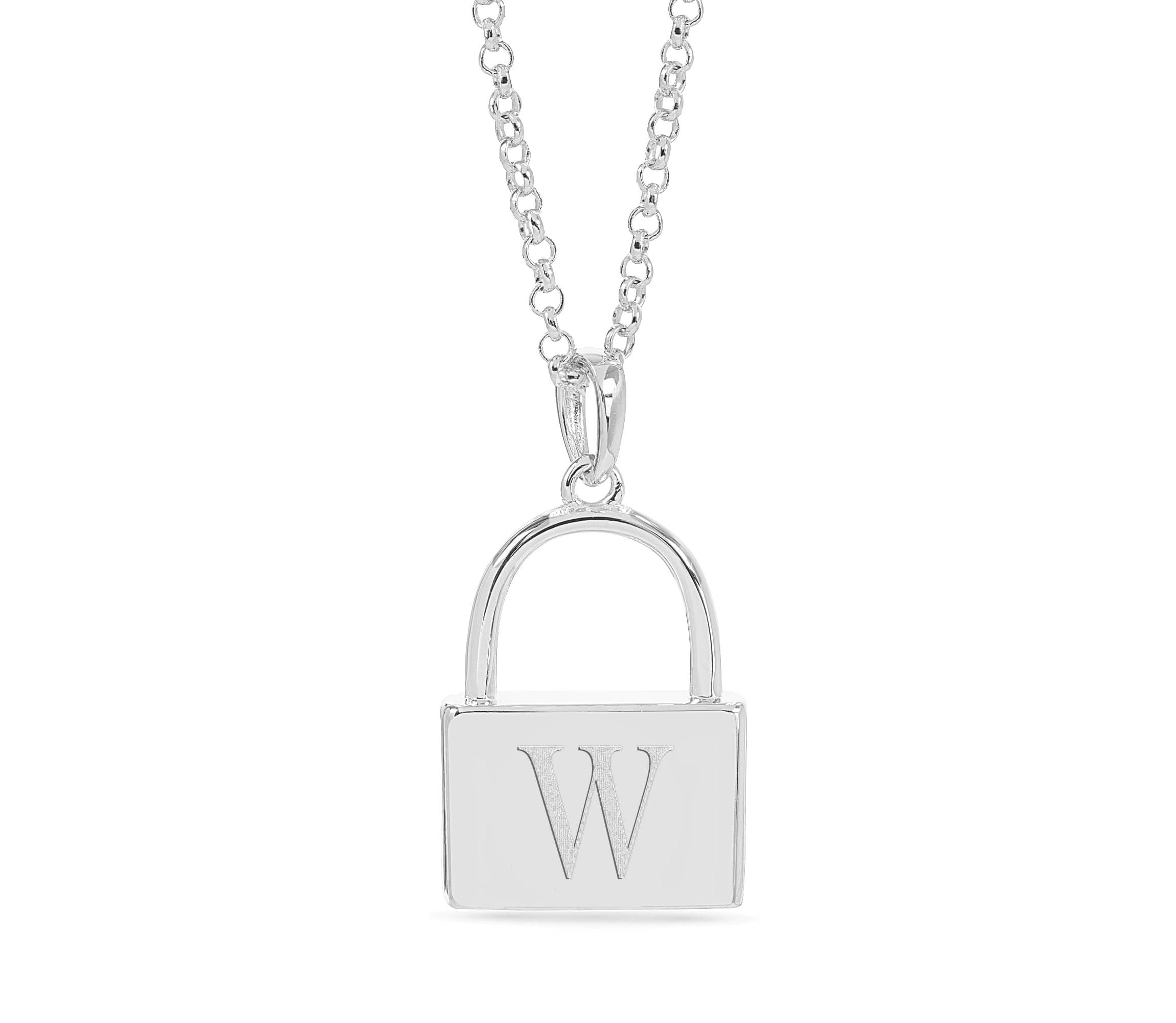 Initial Engraved Lock Pendant Necklace