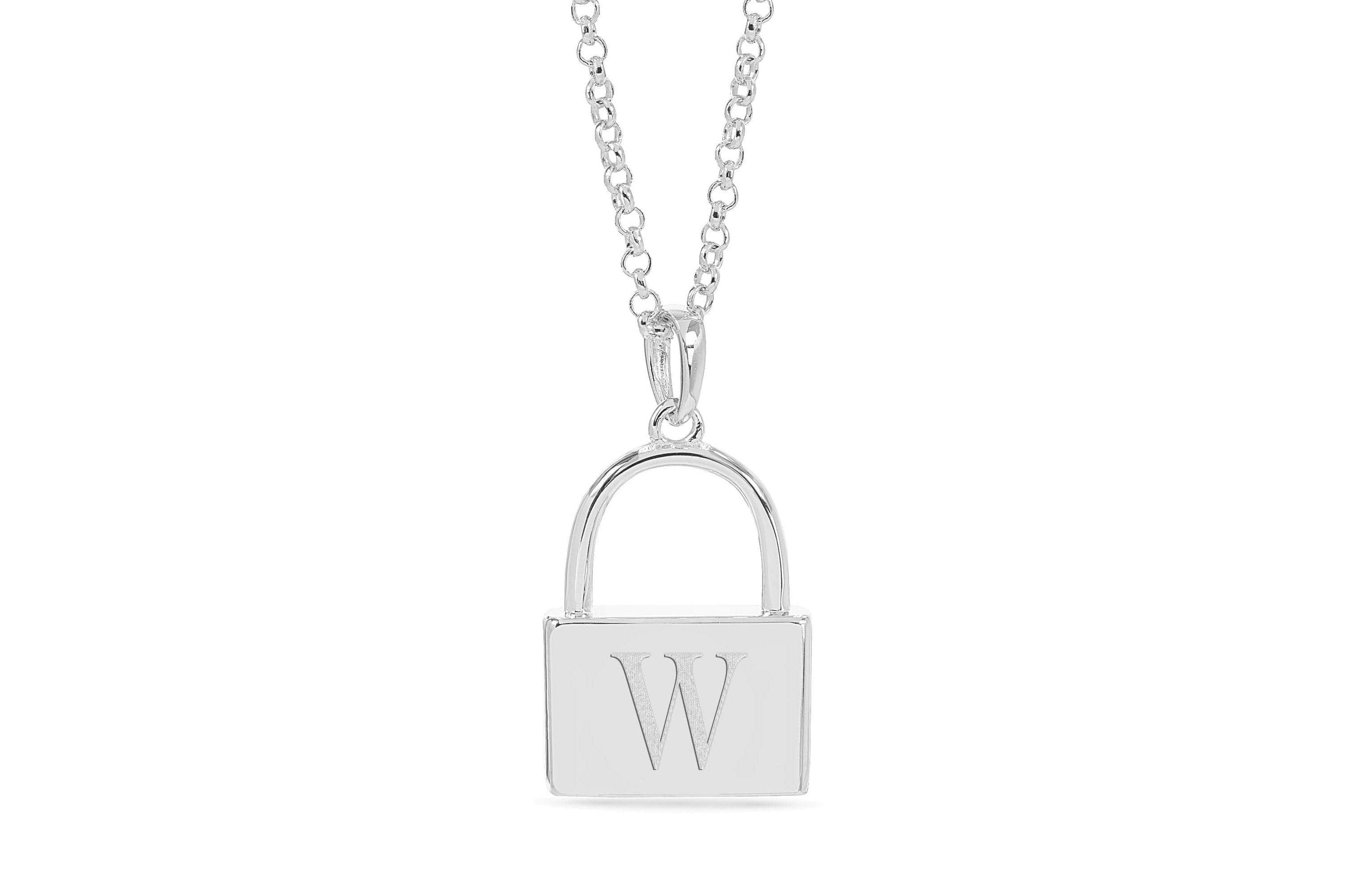 Initial Engraved Lock Pendant Necklace