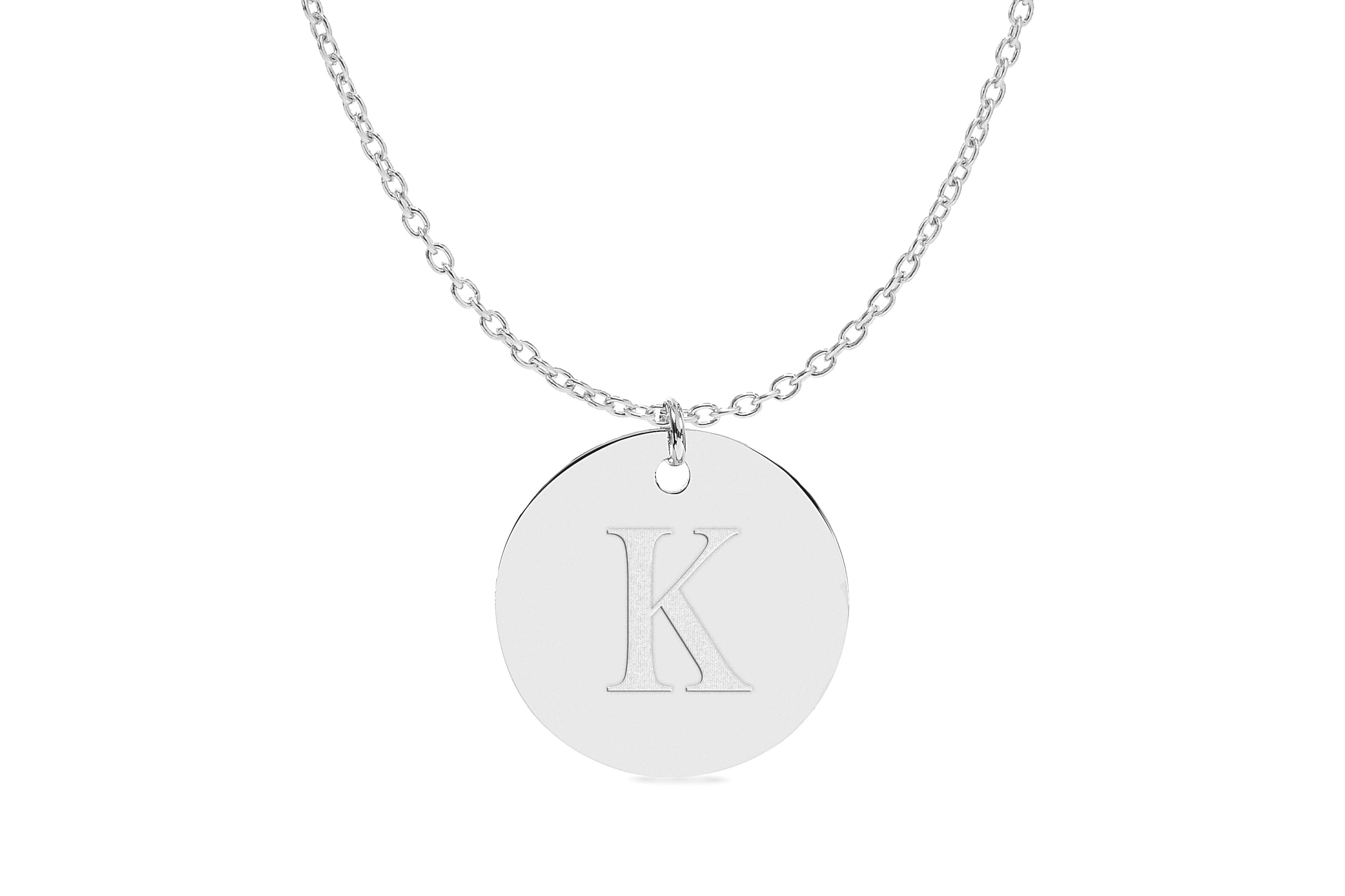Initial Engraved Disc Pendant Necklace
