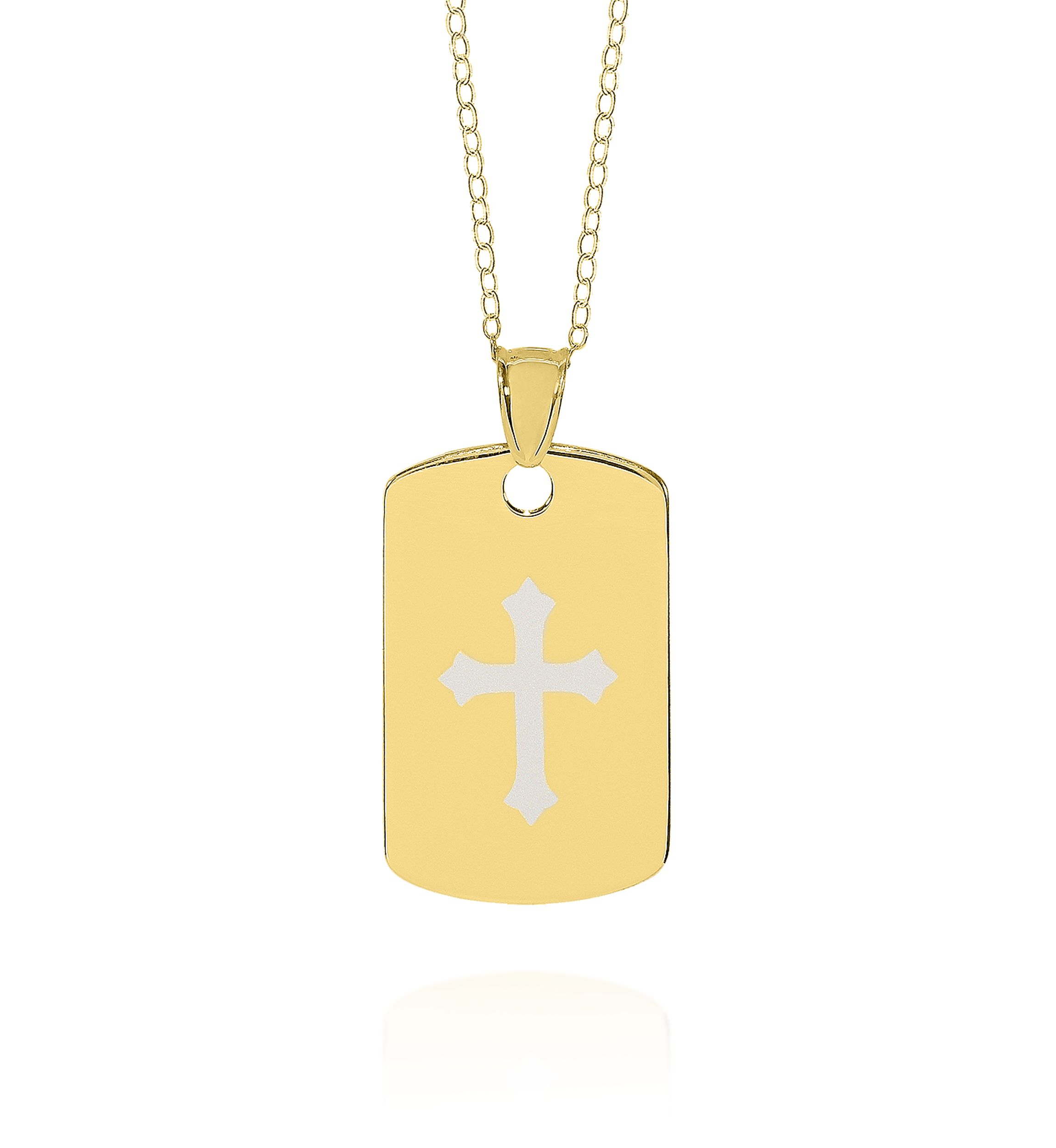 14k Yellow Gold Cross Dog Tag Pendant