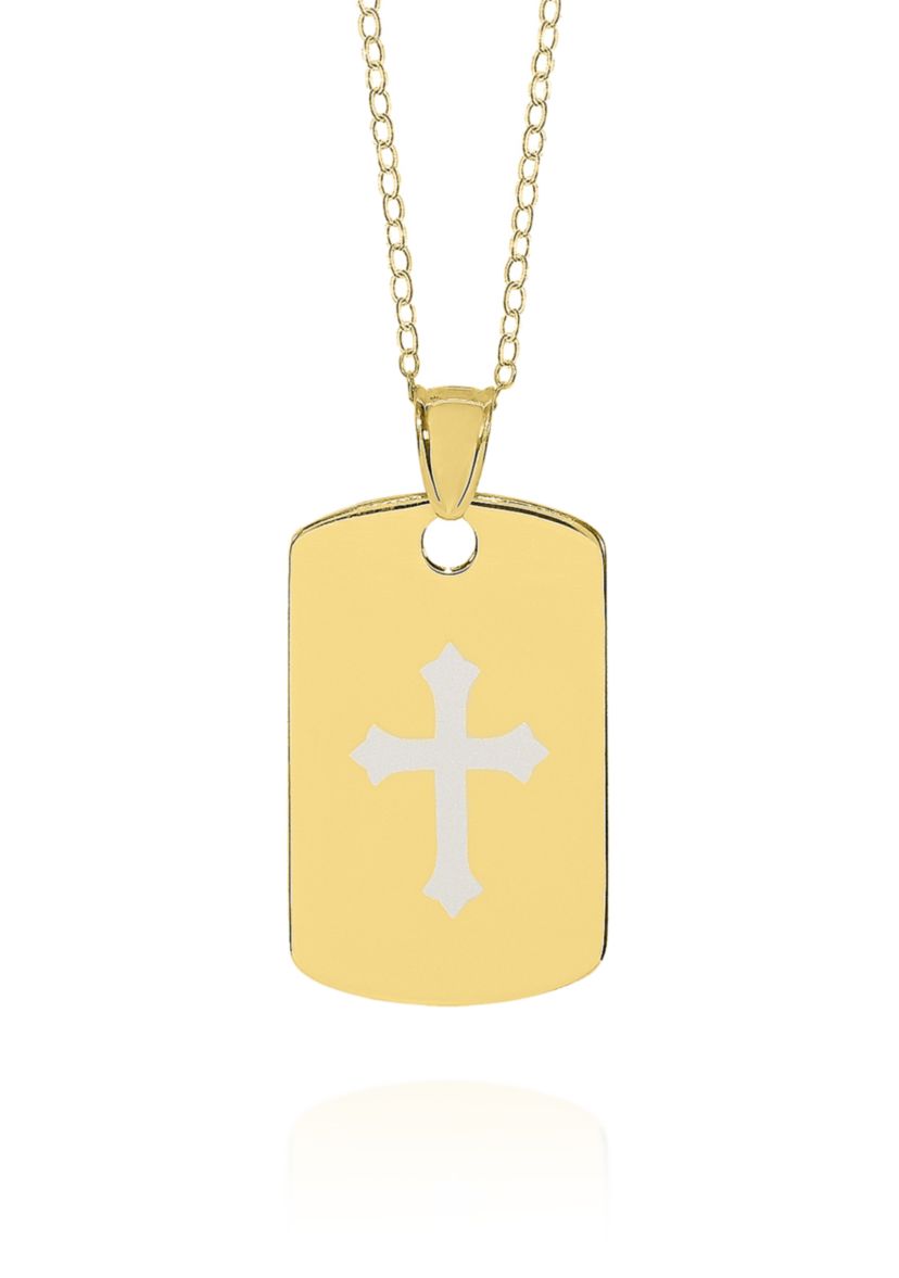 14k Yellow Gold Cross Dog Tag Pendant