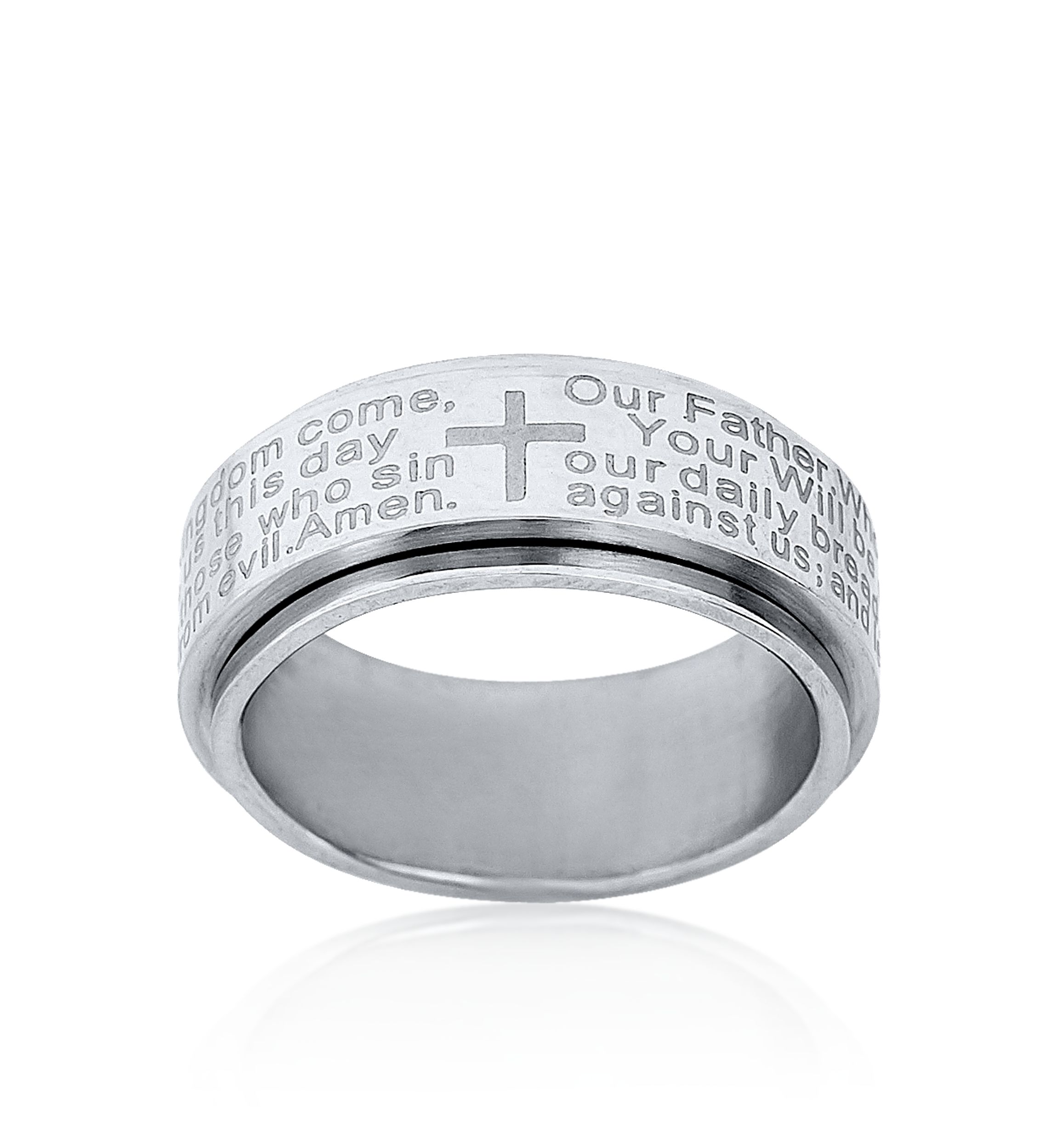 Mens Stainless Steel Lords Prayer Ring