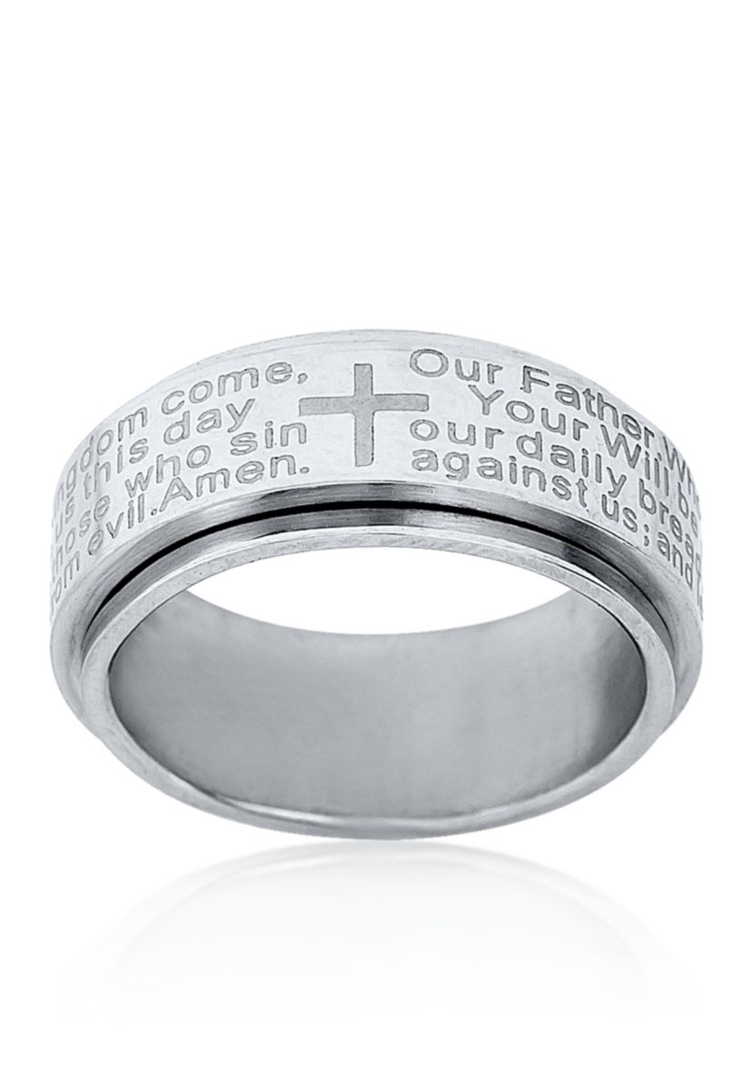 Mens Stainless Steel Lords Prayer Ring