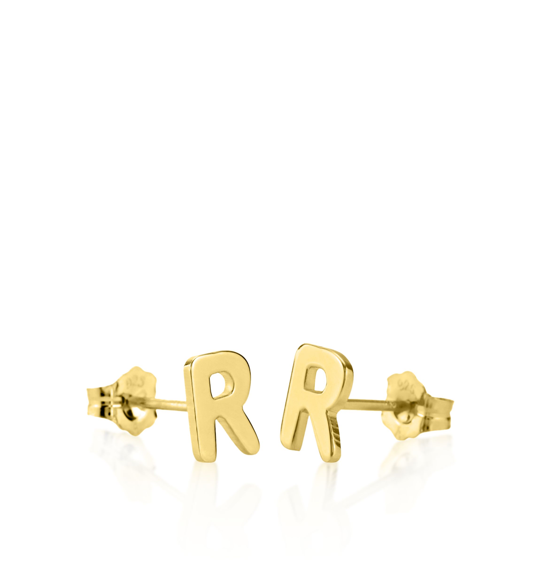 14k Yellow Gold R Initial Earrings