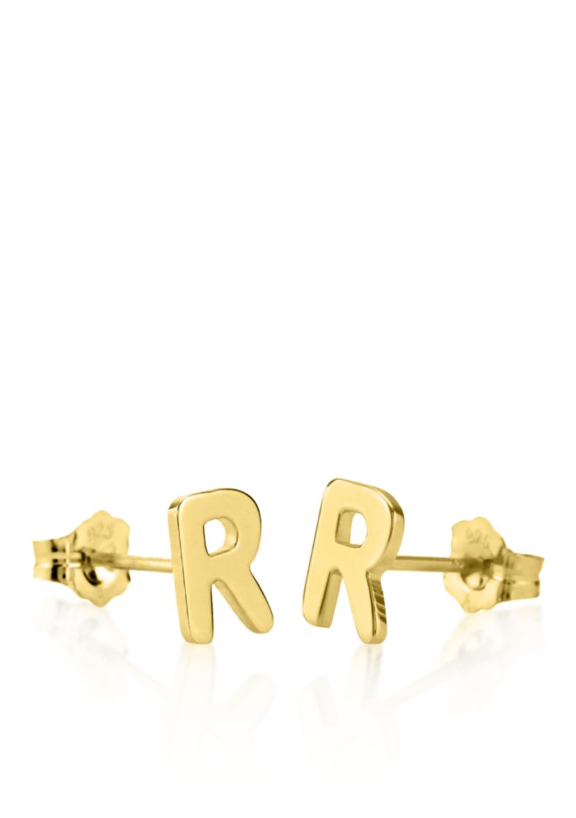 14k Yellow Gold R Initial Earrings