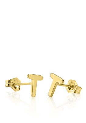 10k Yellow Gold T Initial Earrings