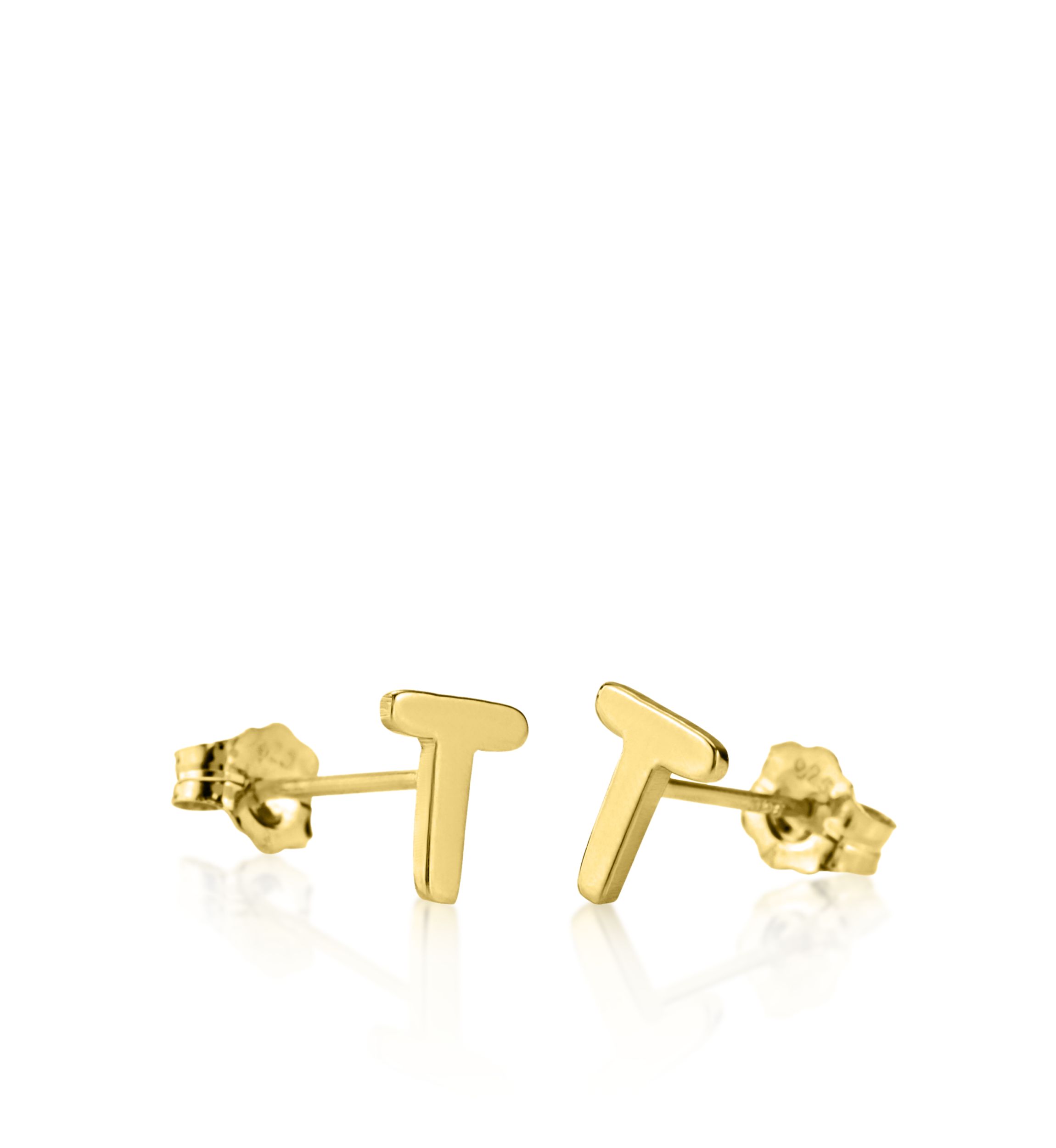 14k Yellow Gold T Initial Earrings