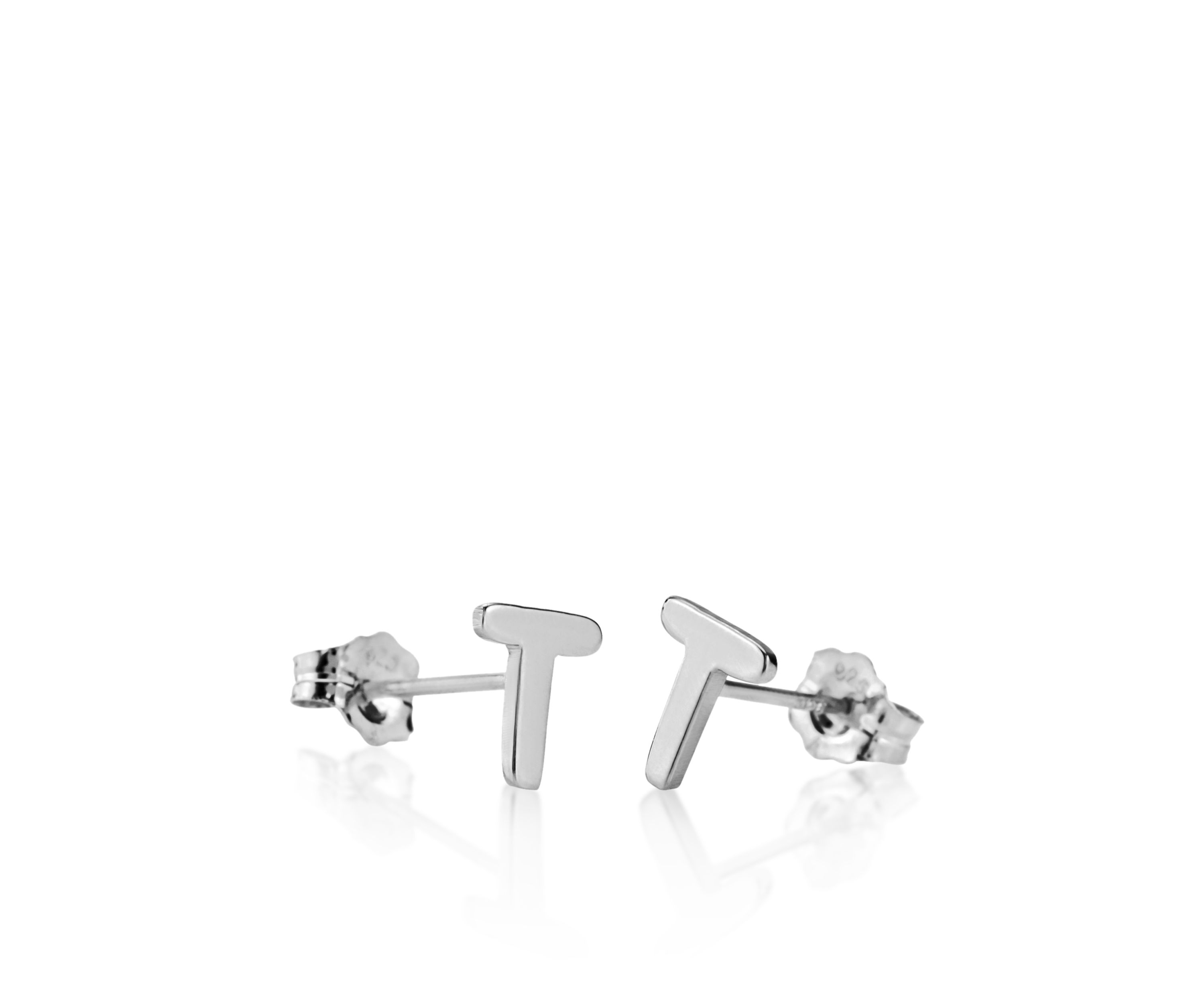 Sterling Silver T Initial Earrings
