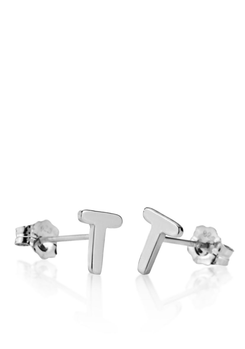 Sterling Silver T Initial Earrings
