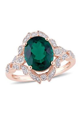 Belk & Co 3.33 Ct. T.w. Created Emerald And 1/5 Ct. T.w. Diamond Vintage Cocktail Ring In 10K Rose Gold, Pink, 8 -  0686692350069